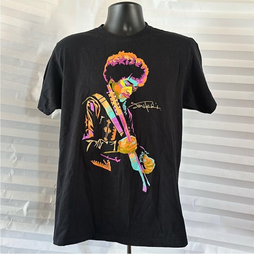 Authentic Jimi Hendrix Black T-Shirt Size Large Short Sleeve Rock Music Tee